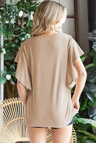Round Neck Flutter Sleeve T-Shirt Women's T-Shirts - Tophatter Daily Deals
