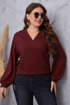 Melo Apparel Plus Size V-Neck Dropped Shoulder Blouse Wine Blouses - Tophatter Daily Deals