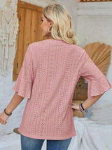 Eyelet Notched Half Sleeve T-Shirt Women's T-Shirts - Tophatter Daily Deals