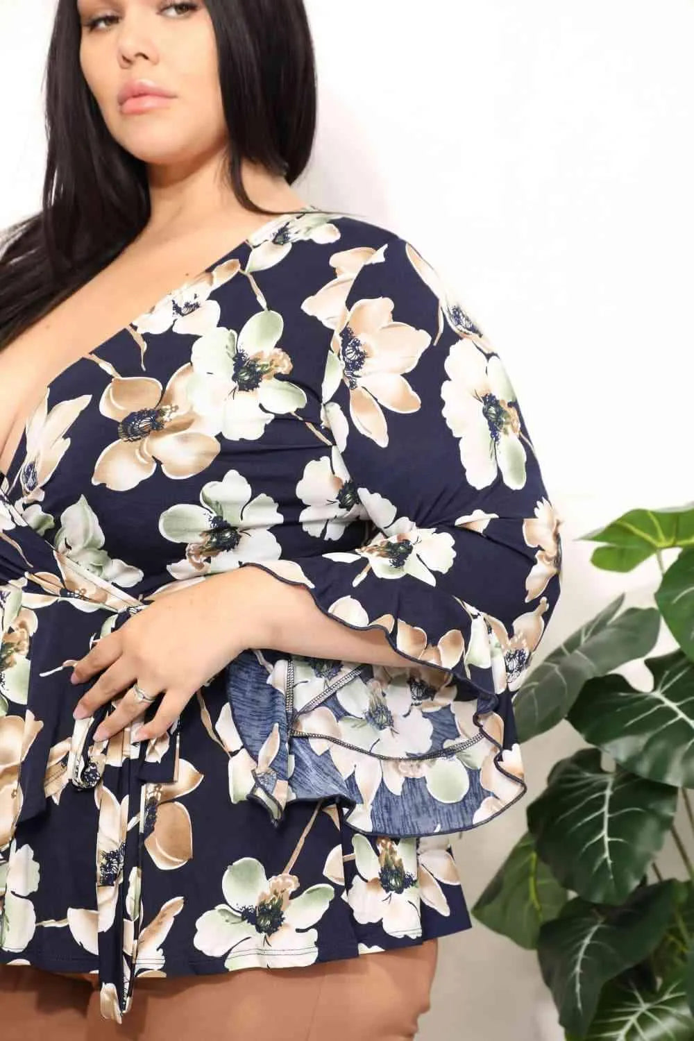 Sew In Love Full Size Angel Sleeve Top with Wrap Tie Body Blouses - Tophatter Daily Deals