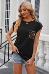 Leopard Round Neck Cap Sleeve T-Shirt Women's T-Shirts - Tophatter Daily Deals