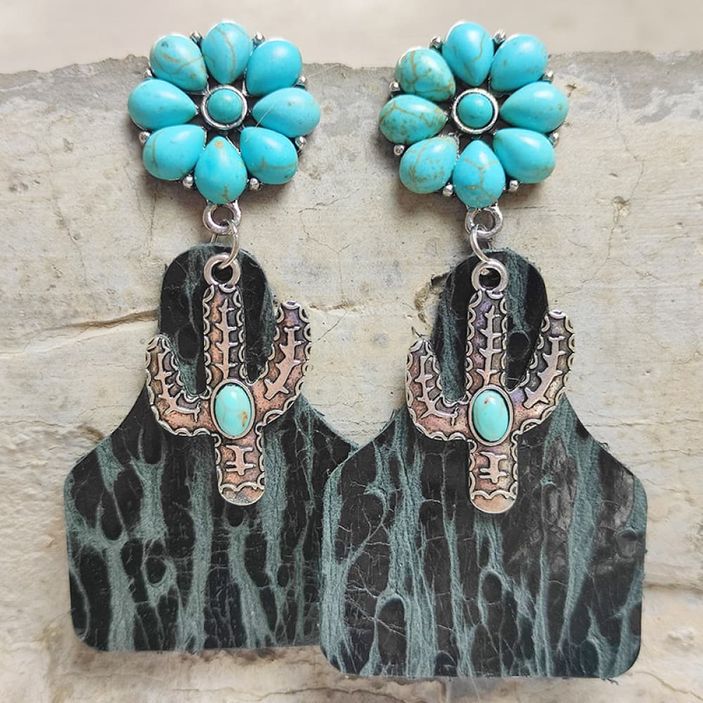 Turquoise Cactus Dangle Earrings Charcoal One Size Earrings - Tophatter Daily Deals