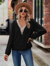 Swiss Dot V-Neck Long Sleeve Blouse Black Blouses - Tophatter Daily Deals