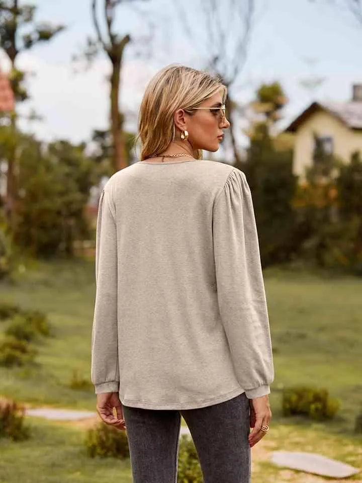 Puff Sleeve Ruffle Trim Blouse Blouses - Tophatter Daily Deals