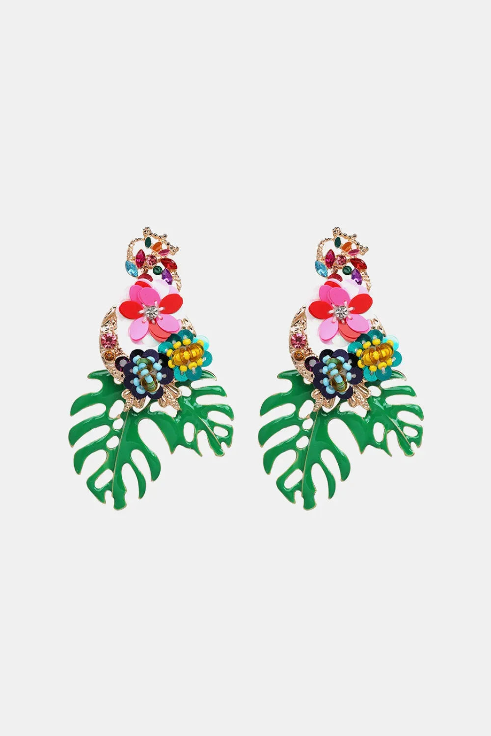 Leaf & Flower Shape Zinc Alloy Dangle Earrings Mid Green One Size Earrings - Tophatter Daily Deals