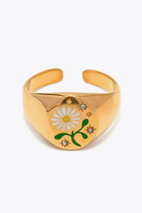 Flower Pattern Stainless Steel Open Ring Rings - Tophatter Daily Deals