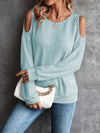 Round Neck Cold-Shoulder Waffle-Knit Top Blouses - Tophatter Daily Deals