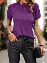 Openwork Lace Detail Short Sleeve T-Shirt Women's T-Shirts - Tophatter Daily Deals