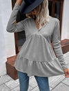 Waffle-Knit V-Neck Long Sleeve Blouse Blouses - Tophatter Daily Deals