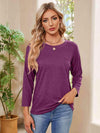 Round Neck Long Sleeve Drop Shoulder Blouse Cerise Blouses - Tophatter Daily Deals