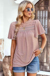 Frill Trim Round Neck Eyelet Puff Sleeve Blouse Blouses - Tophatter Daily Deals