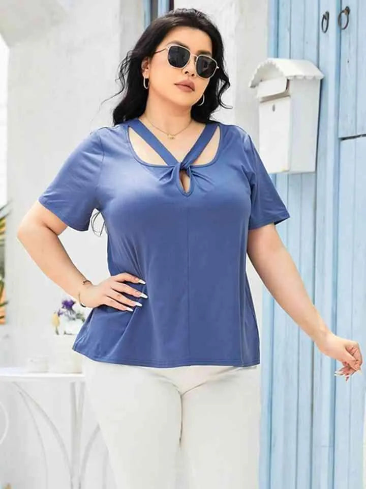 Plus Size Cutout Short Sleeve Top Blouses - Tophatter Daily Deals