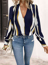 Printed V-Neck Long Sleeve Blouse - Tophatter Deals