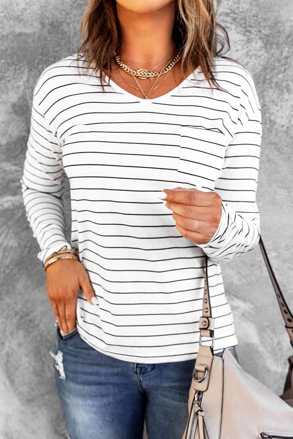 Striped Long Sleeve T-Shirt Women's T-Shirts - Tophatter Daily Deals