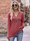 Double Take Buttoned Notched Neck Long Sleeve Top Blouses - Tophatter Daily Deals