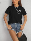 Heart Round Neck Short Sleeve T-Shirt Women's T-Shirts - Tophatter Daily Deals