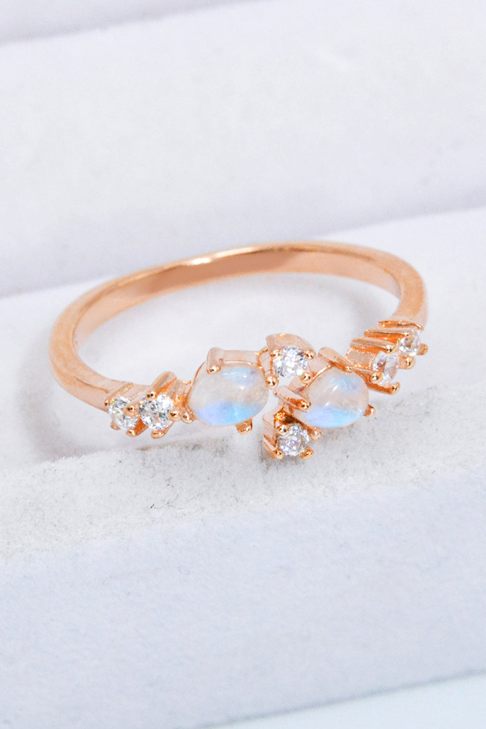 Natural Moonstone and Zircon Open Ring Rose Gold One Size Moonstone - Tophatter Daily Deals