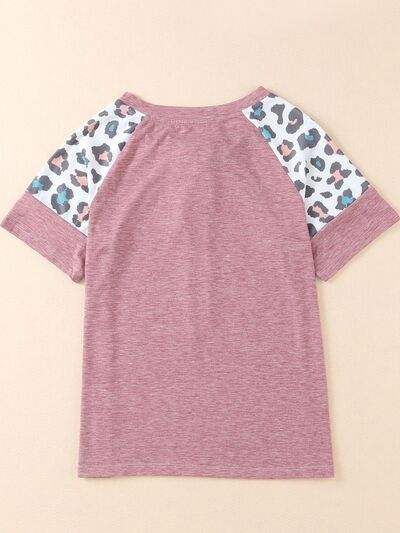 Lace-Up Leopard Short Sleeve T-Shirt Women's T-Shirts - Tophatter Daily Deals