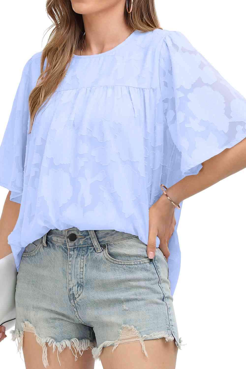 Round Neck Half Sleeve Blouse Blouses - Tophatter Daily Deals