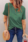 Distressed Short Sleeve Round Neck Tee Green Women's T-Shirts - Tophatter Daily Deals