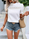 Spliced Lace Short Sleeve Top White Blouses - Tophatter Daily Deals