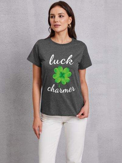 LUCK CHARMER Round Neck T-Shirt Charcoal Women's T-Shirts - Tophatter Daily Deals