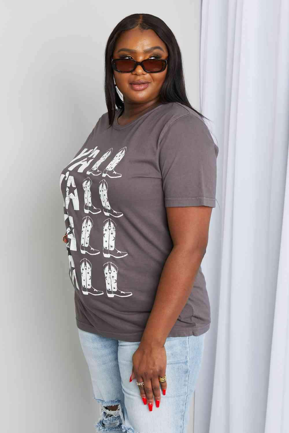 mineB Full Size Y'ALL Cowboy Boots Graphic Tee - Tophatter Daily Deals