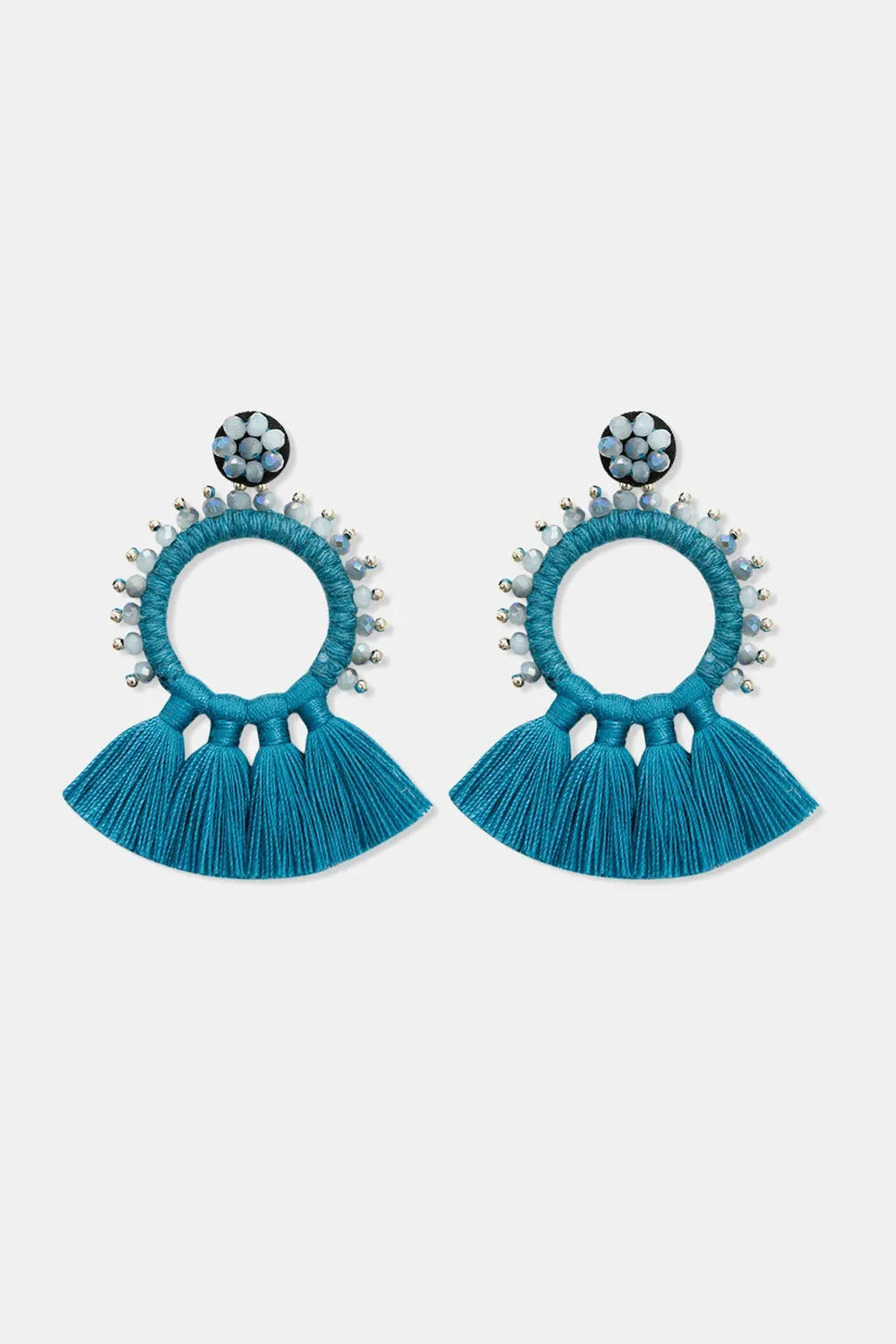 Bead Detail Tassel Dangle Earrings Peacock Blue One Size Earrings - Tophatter Daily Deals