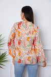 Floral Frill Notched Long Sleeve Blouse Blouses - Tophatter Daily Deals