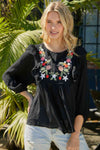 Embroidered Round Neck Ruffled Blouse - Tophatter Deals