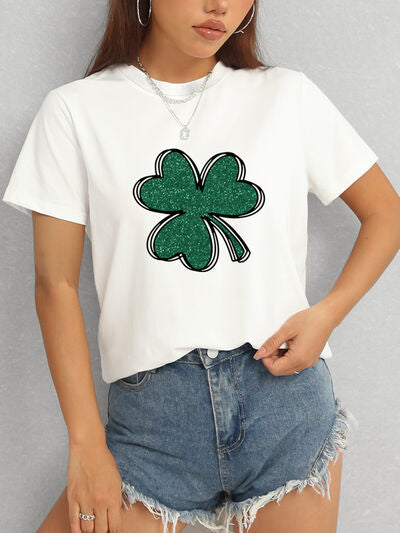 Lucky Clover Round Neck T-Shirt Women's T-Shirts - Tophatter Daily Deals