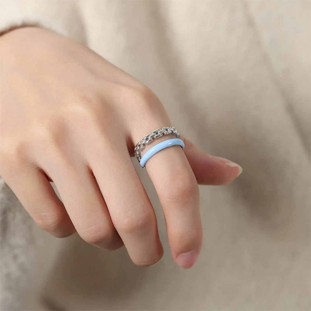 Enamel 18K Gold-Plated Open Ring Silver 7 Rings - Tophatter Daily Deals