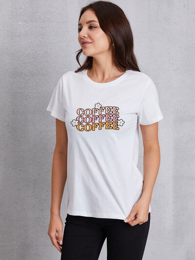 COFFEE Round Neck Short Sleeve T-Shirt Women's T-Shirts - Tophatter Daily Deals