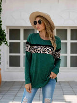 Leopard Round Neck Long Sleeve T-Shirt Women's T-Shirts - Tophatter Daily Deals