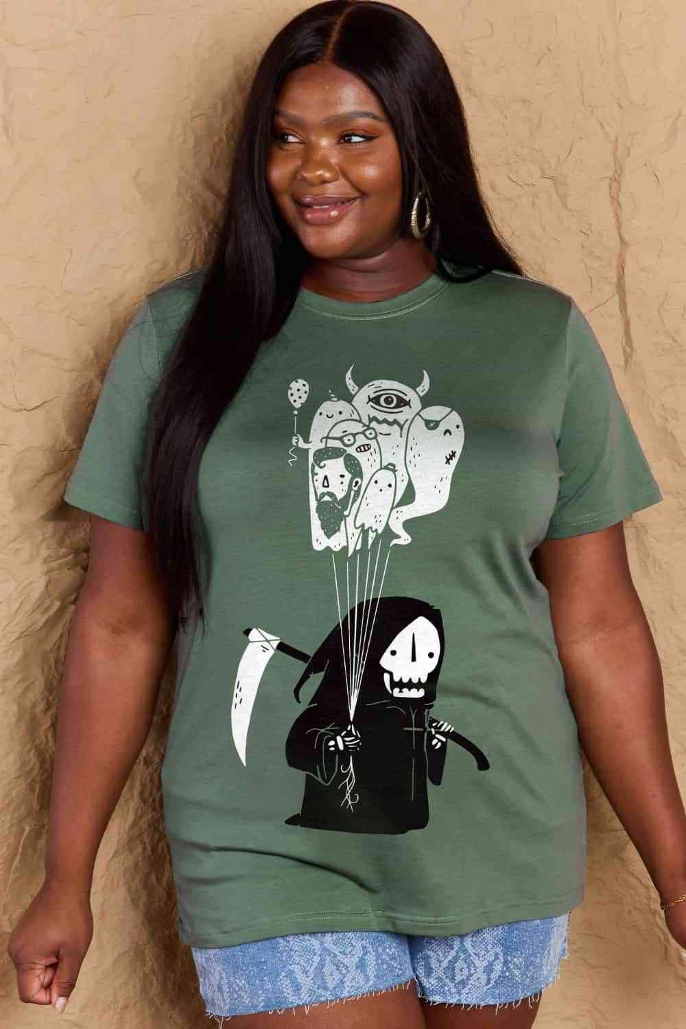 Simply Love Full Size Death Graphic T-Shirt Green Women's T-Shirts - Tophatter Daily Deals