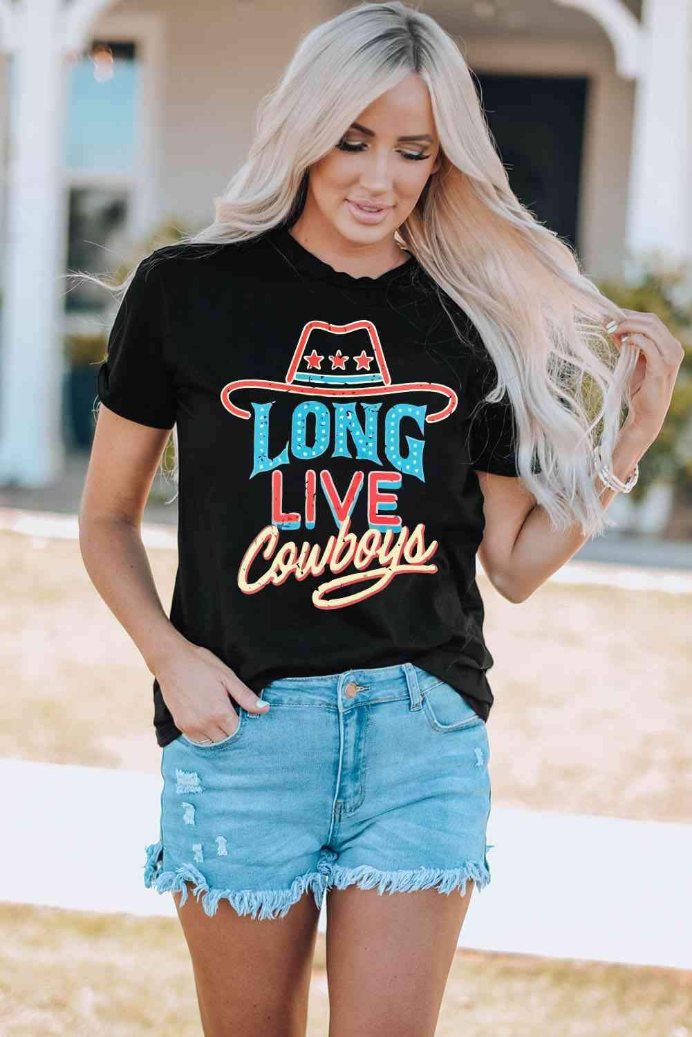 LONG LIVE COWBOYS Graphic Tee Shirt Black - Tophatter Daily Deals