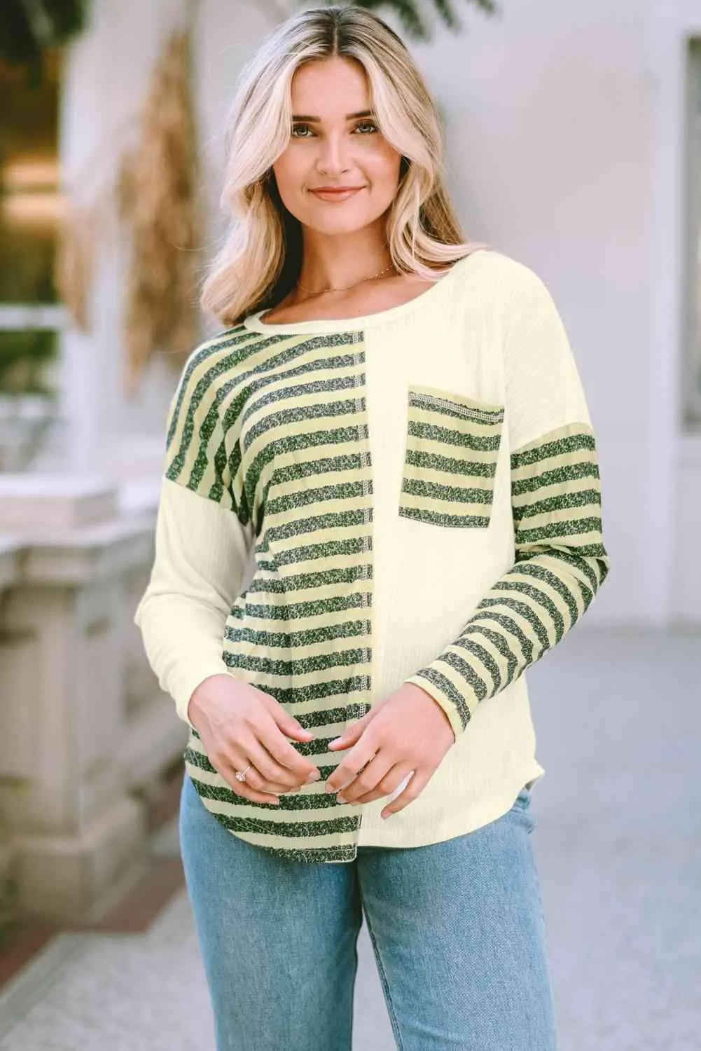 Striped Drop Shoulder T-Shirt Women's T-Shirts - Tophatter Daily Deals