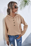 Buttoned Raglan Sleeve Hooded Blouse Blouses - Tophatter Daily Deals