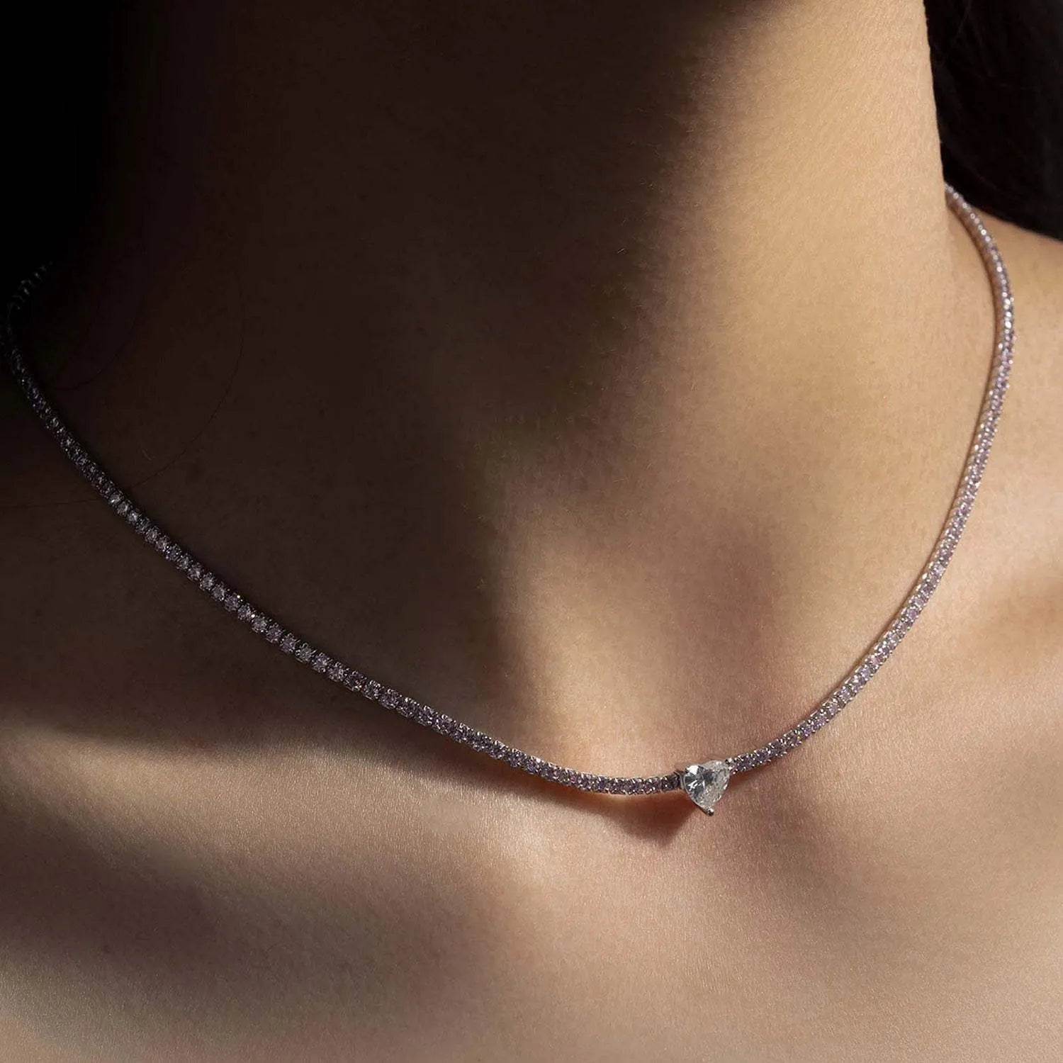Heart Inlaid Zircon 925 Sterling Silver Necklace Necklaces - Tophatter Daily Deals