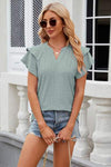 Eyelet Notched Short Sleeve T-Shirt Women's T-Shirts - Tophatter Daily Deals