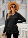 Drawstring V-Neck Long Sleeve T-Shirt Women's T-Shirts - Tophatter Daily Deals