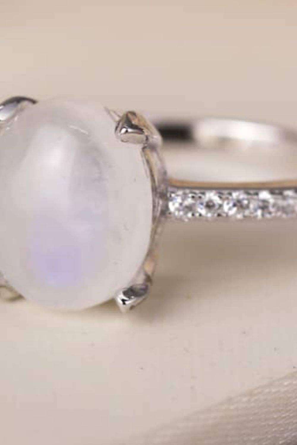 High Quality Natural Moonstone 925 Sterling Silver Side Stone Ring Moonstone - Tophatter Daily Deals