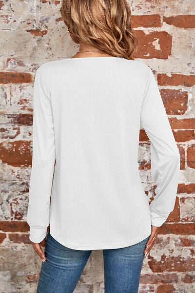 Ruched Square Neck Long Sleeve T-Shirt Women's T-Shirts - Tophatter Daily Deals