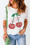 Cherry Round Neck Short Sleeve T-Shirt White Women's T-Shirts - Tophatter Daily Deals