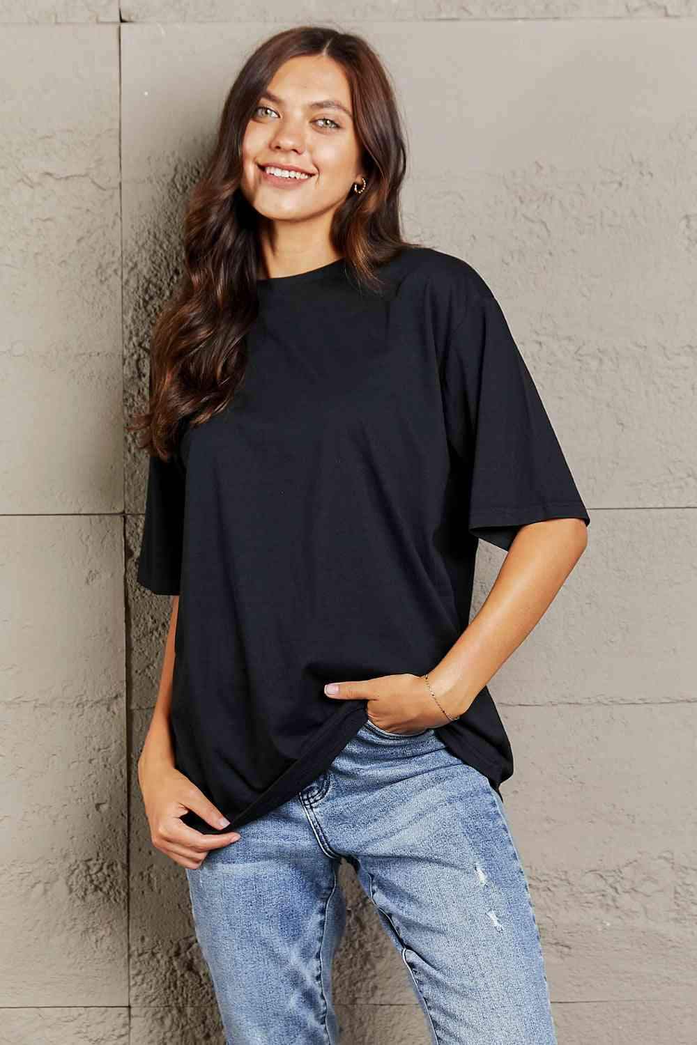 Round Neck Short Sleeve T-Shirt Black Women's T-Shirts - Tophatter Daily Deals