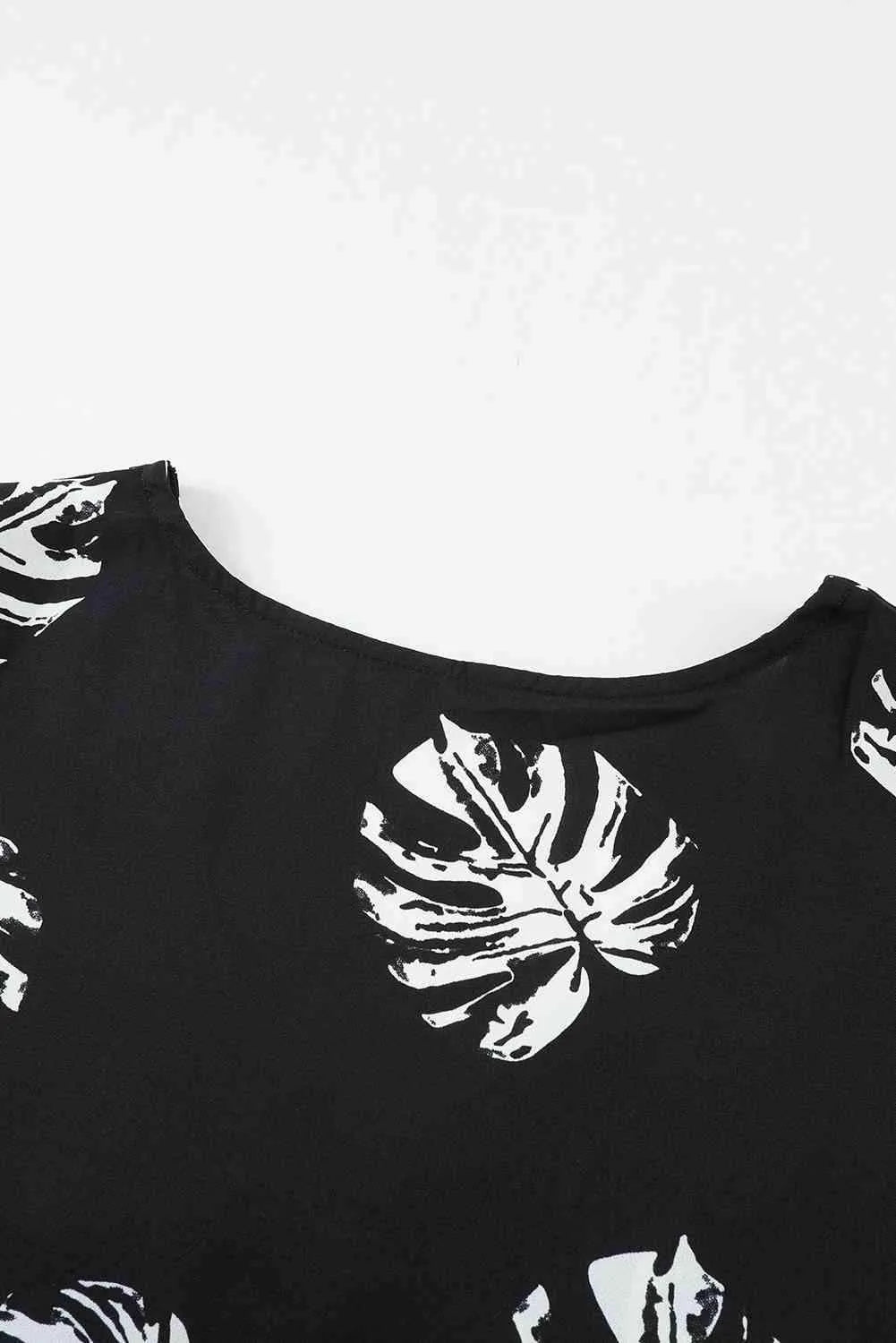 Botanical Print V-Neck Puff Sleeve Blouse Blouses - Tophatter Daily Deals