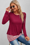 Full Size Striped Faux Layered Long Sleeve Top Women's T-Shirts - Tophatter Daily Deals