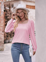 Double Take Eyelet Square Neck Puff Sleeve Blouse Blouses - Tophatter Daily Deals