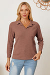 Collared Neck Dropped Shoulder T-Shirt Taupe Women's T-Shirts - Tophatter Daily Deals