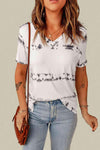 Printed V-Neck Short Sleeve Top White M Blouses - Tophatter Daily Deals